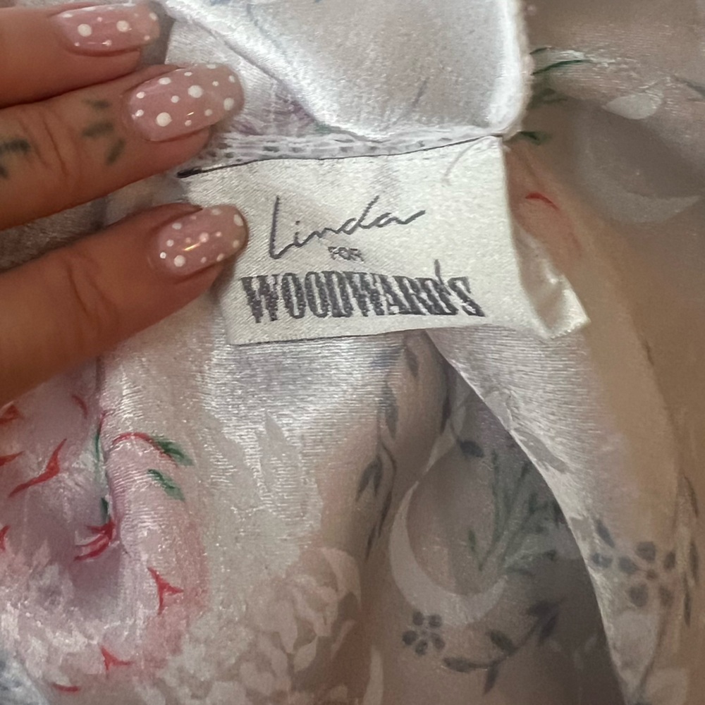 Vintage Floral Satin Slip Dress – Lace Trim - Picture 5 of 5